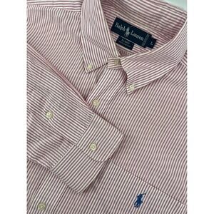 Ralph Lauren Mens Blaire Fit Striped Button Down Shirt Red White Size L